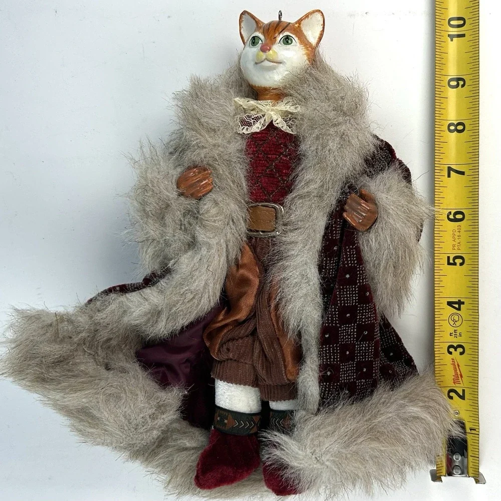Katherine's Collection Style Victorian Cat Doll Faux Fur Burgundy Ornament